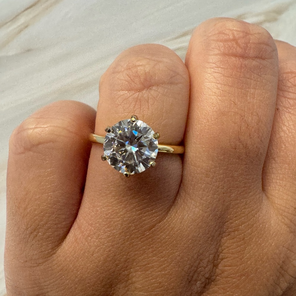 3.00ct Moissanite, Genuine Moissanite, Gold Vermeil Band Size 8 Engagement Ring